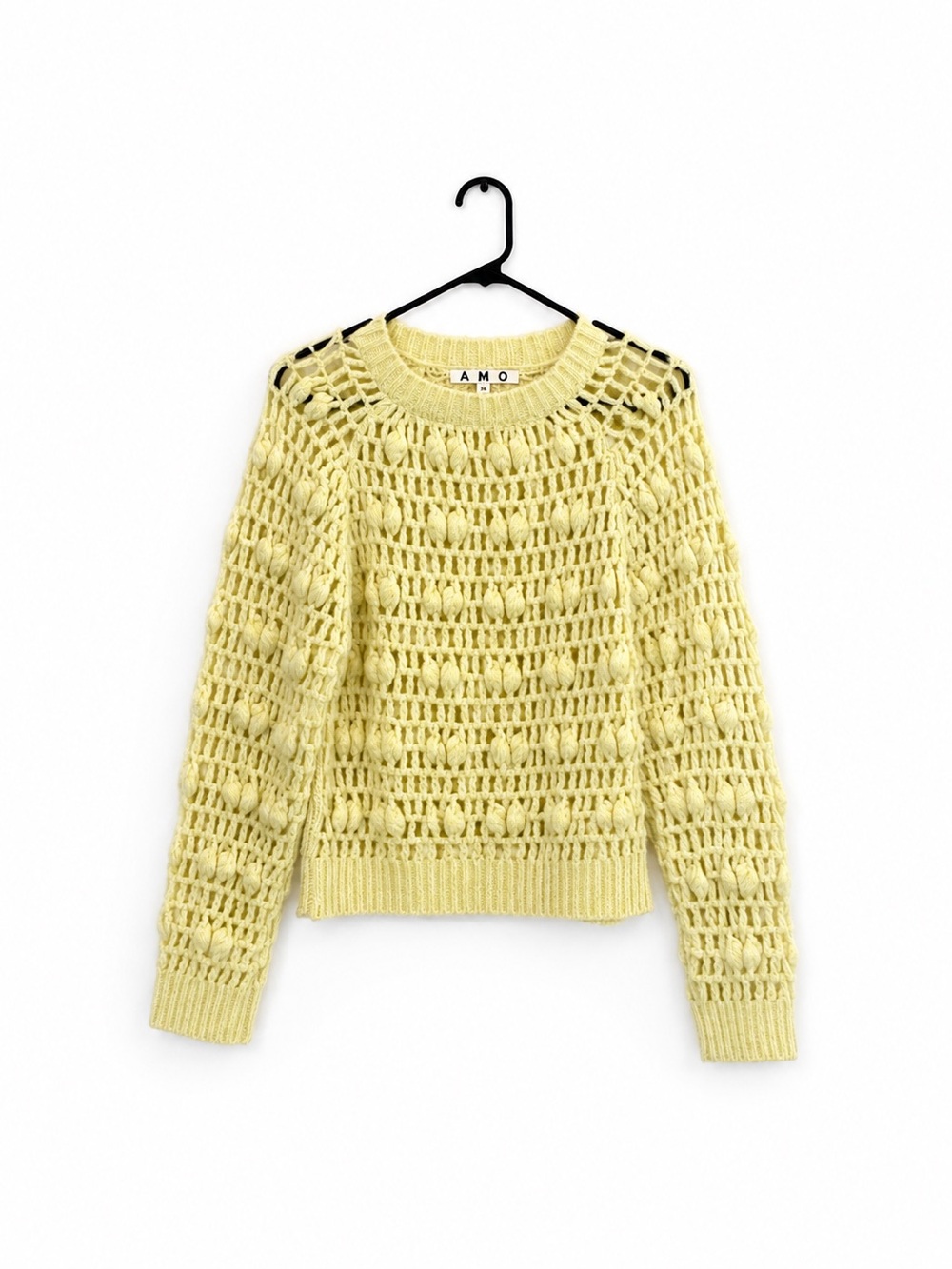 AMO Soft Yellow Crochet Crewneck Sweater